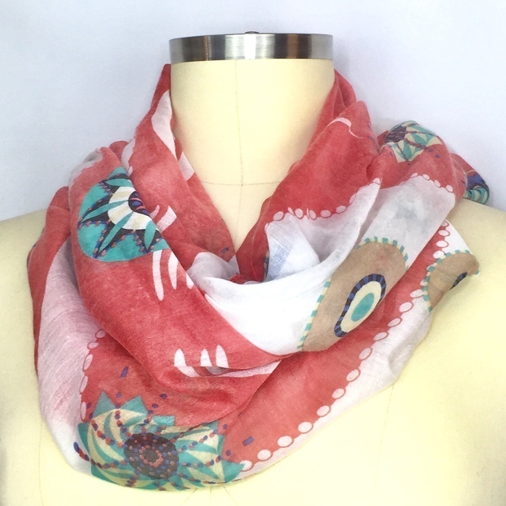 Joy Susan Large Printed Scarf Red White Blue